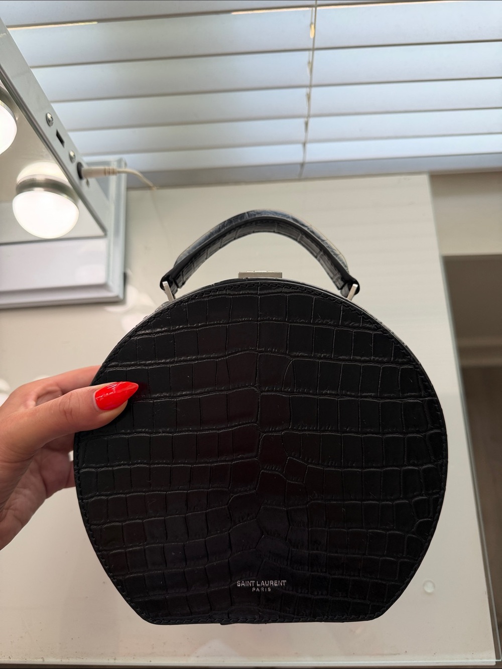 Yves Saint Laurent Black Croc-Embossed Mini Top-Handle Bag - Picture 2 of 6
